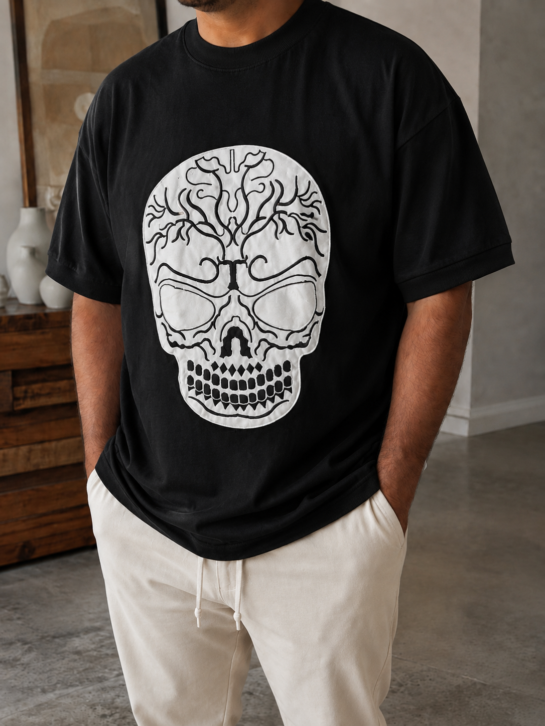 تیشرت اورسایز مردانه طرح Skull | تیشرت لش اسپرت